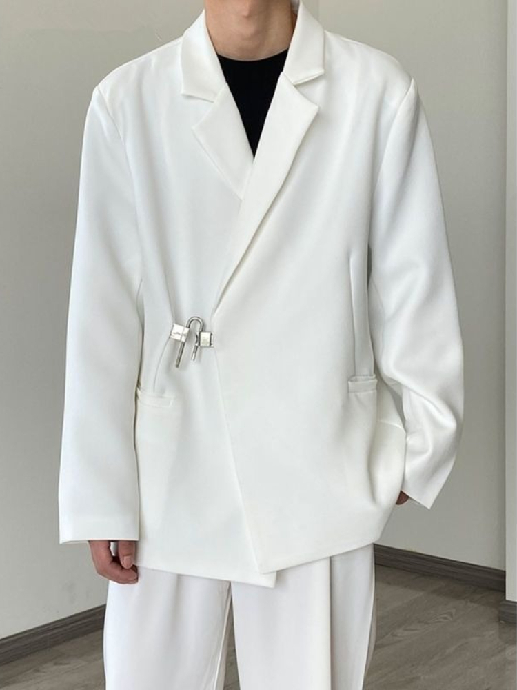 Streetwear Brand Aesthetic - Męski biały zestaw casualowy: marynarka i
